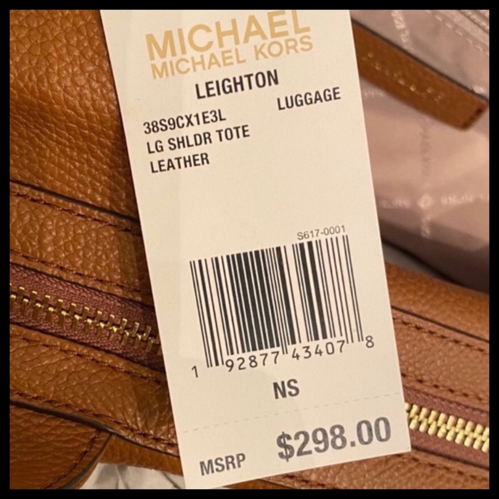 MICHAEL KORS Leighton Large Shoulder Bag Pebbled Leather Color: Luggage - Picture 10 of 11